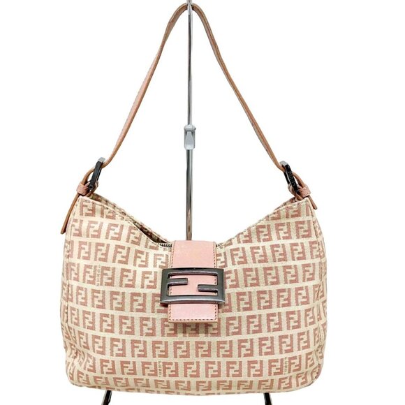Fendi Handbags - Authentic FENDI Mamma Zucca Bucket Baguette Pink Beige Flap Bag Purse Tote FF